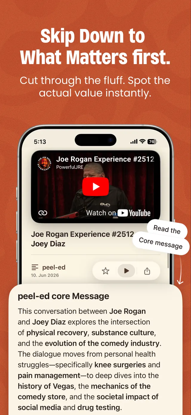peel-ed summary showing the core message before detailed sections