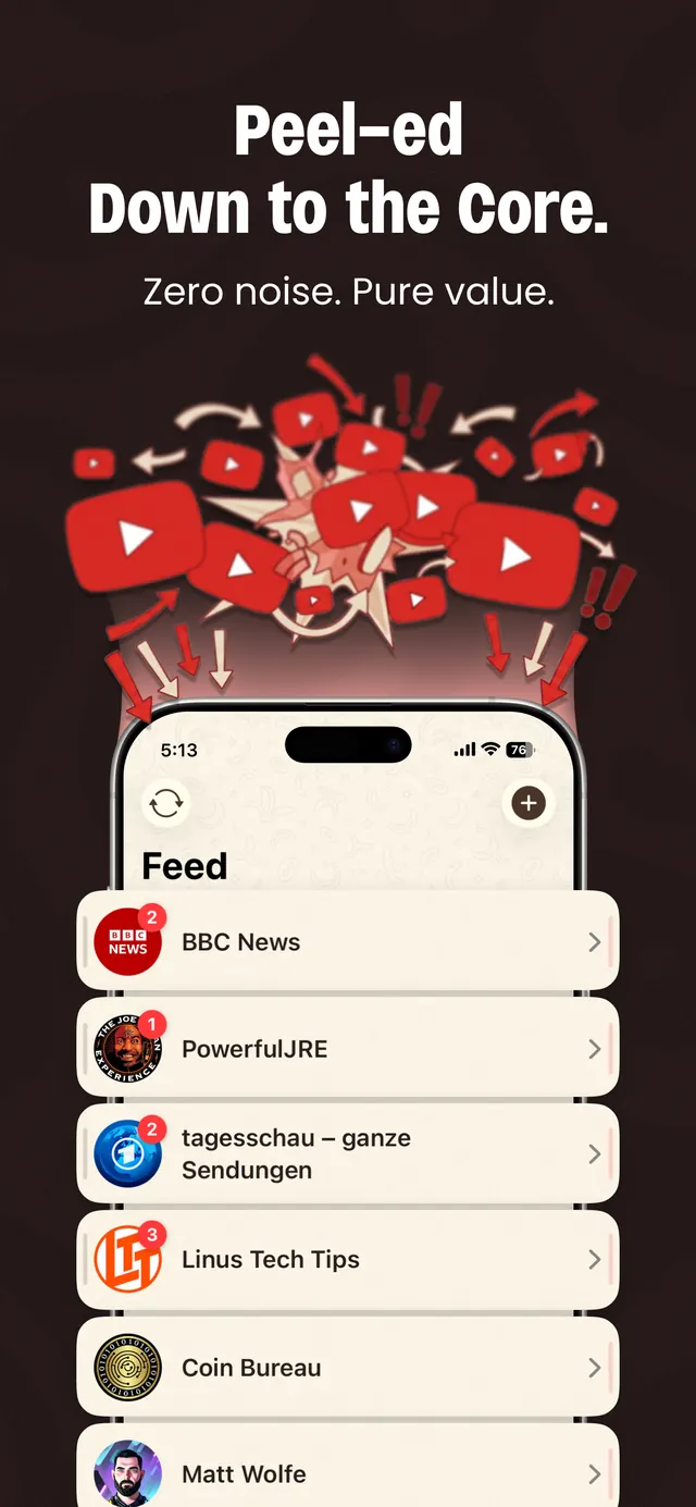 peel-ed Feed with summaries from channels selected by the user